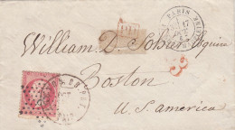 MTM137 - 1867 TRANSATLANTIC LETTER FRANCE TO USA Steamer RUSSIA CUNARD - PAID - Postal History