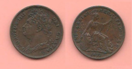 Great Britain Farthing 1825 King Georgius IIII° Inghilterra United Kingdom 1 Farthing 1825 Copper Coin   C 8 - B. 1 Farthing