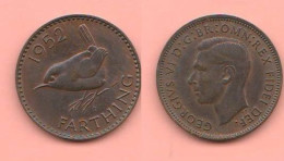 Great Britain Farthing 1952 King Georgius VI° Inghilterra United Kingdom 1 Farthing 1952 Bronze Coin   C 8 - B. 1 Farthing