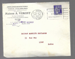 Le Havre 1937. Enveloppe à En-tête De La Maison A. Vimont, Mercerie , Voyagée Vers Lyon (AS) - 1921-1960: Modern Period