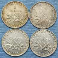 France • Lot 4x • 1 Franc Semeuse — 1913 — 1914 — 1915 — 1916 • [24-708] - 1 Franc