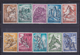 1962 San Marino Saint Marin MONTAGNA, SPORT INVERNALI Serie Di 10 Valori MNH** MOUNTAIN, WINTER SPORTS - Ongebruikt