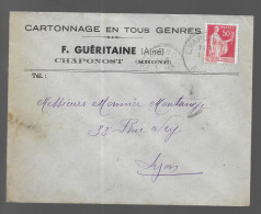 Chaponost 1937. Enveloppe à En-tête De F. Guéritaine, Cartonnage, Voyagée Vers Lyon (AS) - 1921-1960: Modern Period