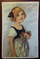 Serie Froeliche Kinder , Franziska SCHENKEL F, Maedchen Mit Kirschen, MICHELSTADT 1919, TB - Schenkel, Franziska