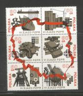 POLAND 1971 6TH PZPR PARTY CONGRESS STRIP BLOCK NHM United Workers Party Communism Socialism Cars Petrochemical - Nuevos