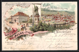 Lithographie Neustadt / Schwarzwald, Gasthaus Zum Adler-Post Von E. Ketterer, Ortsansicht  - Autres & Non Classés