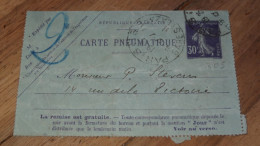 Carte Pneumatique, 30c Violet Semeuse, Paris 1925 ......... ..... 240424 ....... CL-12-8 - 1921-1960: Modern Period