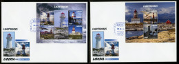 Liberia 2020, Lighthouse II, Seagulls, 4val In BF+BF In 2FDC - Marine Web-footed Birds