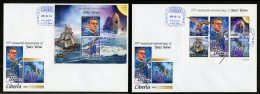 Liberia 2020, Jules Verne, 4val In BF +BF In 2FDC - Schriftsteller