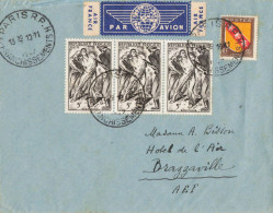 YT 790 RESISTANCE BANDE DE 3 CAD 1ER JOUR DU TIMBRE PARIS AFF 10/11/1947 LETTRE AVION POUR AEF BRAZZAVILLE - 1921-1960: Modern Period