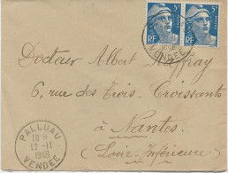 LETTRE AFFRANCHIE PAIRE N°719 B YTPE GANDON -OBLITERATION CAD PALLUAU -VENDEE 12.11.1948 - Oblitérations Mécaniques (Autres)