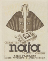 Cigarettes NAJA Tabac D'Orient - Pubblicità D'epoca - 1937 Old Advert - Werbung