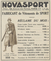 NOVASPORT Fabricant De Vetements De Sport - Pubblicità D'epoca - 1937 Ad - Werbung