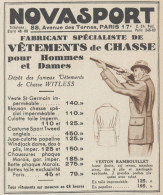 NOVASPORT - Vetements De Chasse - Pubblicità D'epoca - 1937 Old Advert - Werbung