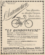 Bicyclette LA RANDONNEUSE - L'Automation - Pubblicità D'epoca - 1924 Ad - Werbung