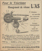 Changement De Vitesse L'AS - Pubblicità D'epoca - 1923 Old Advertising - Publicités