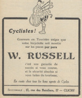 Pneus Pour Cycle W. RUSSELL - Pubblicità D'epoca - 1923 Old Advertising - Publicités