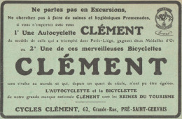 Autocyclette & Bicyclette CLEMENT - Pubblicità D'epoca - 1912 Old Advert - Publicités