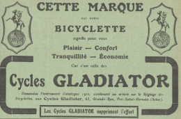 Cycles GLADIATOR - Pubblicità D'epoca - 1911 Old Advertising - Publicités