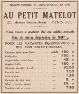 Au Petit Matelot - Paris - Pubblicità D'epoca - 1934 Old Advertising - Publicités