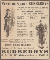 Vente De Soldes BURBERRYS - Pubblicità D'epoca - 1934 Old Advertising - Publicités