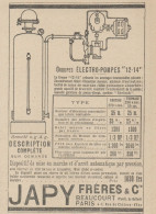 Electro-Pompes JAPY - Pubblicità D'epoca - 1921 Old Advertising - Werbung