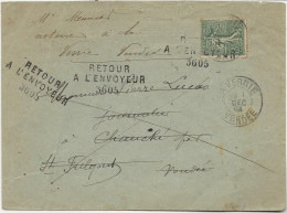 LETTRE AFFRANCHIE N° 130 SEMEUSE LIGNEE OBLITEREE CAD LA  VERRIE -VENDEE -1904- VOIR CACHETS AU DOS - Mechanical Postmarks (Other)