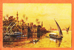 09975 / ⭐ F. PERLBERG ◉ CAIRO In Evening LE CAIRE Au Soir Felouque Bords NIL 1905s ◉ ROMMLER JONAS Dresden R-143 - Le Caire