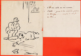 09802 / ⭐ ♥️  Caricature DANTOINE 1930s C'est Une Cuite Au Vin Nouveau ◉ Epreuve Imprimée + Brouillon Légende Manuscrite - Manuscrits