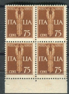 REGNO 1930 POSTA  AEREA SOGGETTI ALLEGORICI 75 CENT. QUARTINA ** MNH - Correo Aéreo