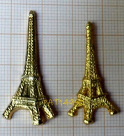 PAT14950 PARIS TOUR EIFFEL DOREE Lot De 2 Pin's En RELIEF Doré OR - Cities