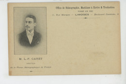 LIMOGES - Carte De Correspondance De L'OFFICE DE STÉNOGRAPHIE, MACHINES A ECRIRE & TRADUCTION - M. L.F. CANET Directeur - Limoges