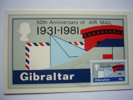 Avion / Airplane / 50th Anniversary Of AIR MAIL / 1931-1981 / Gibraltar / Carte Maximum - 1946-....: Modern Era