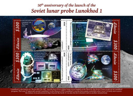 Liberia 2020, Space Lunakhod 1, Clock, Stamp On Stamp, BF - Clocks