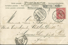 SUISSE  CARTE 10c MARQUE LINEAIRE WINTERTHUR + AMBULANT N° 25 POUR PARIS DE 1901 LETTRE COVER - Covers & Documents