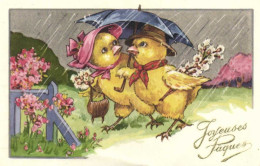 Joyeuses  Paques ! Poussins Hulanisés Sous Un Parapluie RV - Ostern