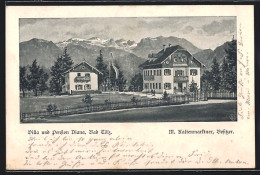 Künstler-AK Bad Tölz, Hotel Villa Diana M. Kaltenmarktner Mit Bergpanorama  - Bad Tölz