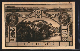 Passepartout-AK Tübingen, Portraits Silcher Und Uhland, Wappen, Ortsansicht  - Tuebingen