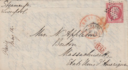 MTM141 - 1867 TRANSATLANTIC LETTER FRANCE TO USA Steamer CITY OF BOSTON THE INMAN LINE - PAID - Postal History