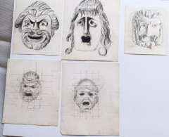 Lot 5 Dessins Au Crayon Degorgeoirs Gagouilles De Mack Strasbourg - Tekeningen