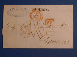 DN17  ESPANA   LETTRE   RR 1845 BARCELONA A GENOVA ITALIA  VIA NIZZA    + + AFF. INTERESSANT +++ - ...-1850 Prefilatelia