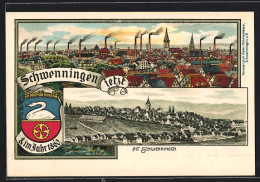 Lithographie Schwenningen / Villingen, Ortsansichten Einst Und Jetzt, Wappen  - Villingen - Schwenningen