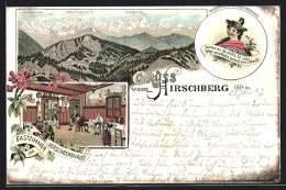 Lithographie Tegernsee, Hirschberg, Gastzimmer Im Hirschberghaus, Zugspitze  - Zugspitze