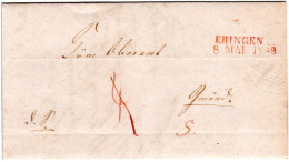 Württemberg 1845, L2 EHINGEN In Rot Auf Brief N. Gmünd. - Precursores