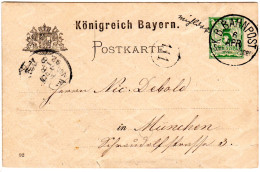 Bayern 1892, Stationsvermerk MÜHLDORF Auf Ganzsache M. Bahnpost Simbach-München - Covers & Documents