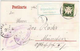 Bayern 1904, Posthilfstelle HÖLLENTHALHÜTTE Taxe Garmisch Auf Sw-AK M. 5 Pf. - Covers & Documents