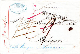 Baden 1852, L2 Mannheim Auf Brief N. Norwegen, Fehlgeleitet N. Bergen T & Taxis - Préphilatélie