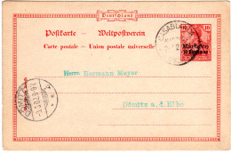 Dt. Post Marokko 1902, 10 Cmos./10 Pf. Ganzsache V. CASABLANCA N. Dömitz - Maroc (bureaux)