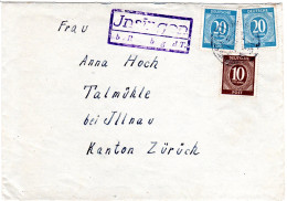 1947, Landpost Stpl. INSINGEN über Rothenburg O.d. T. Auf Brief M. 10+2x20 Pf. - Cartas & Documentos