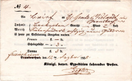 Bayern 1858, M. Freinsheim überschriebener Frankenthal Postschein F. Wertbrief - Prephilately